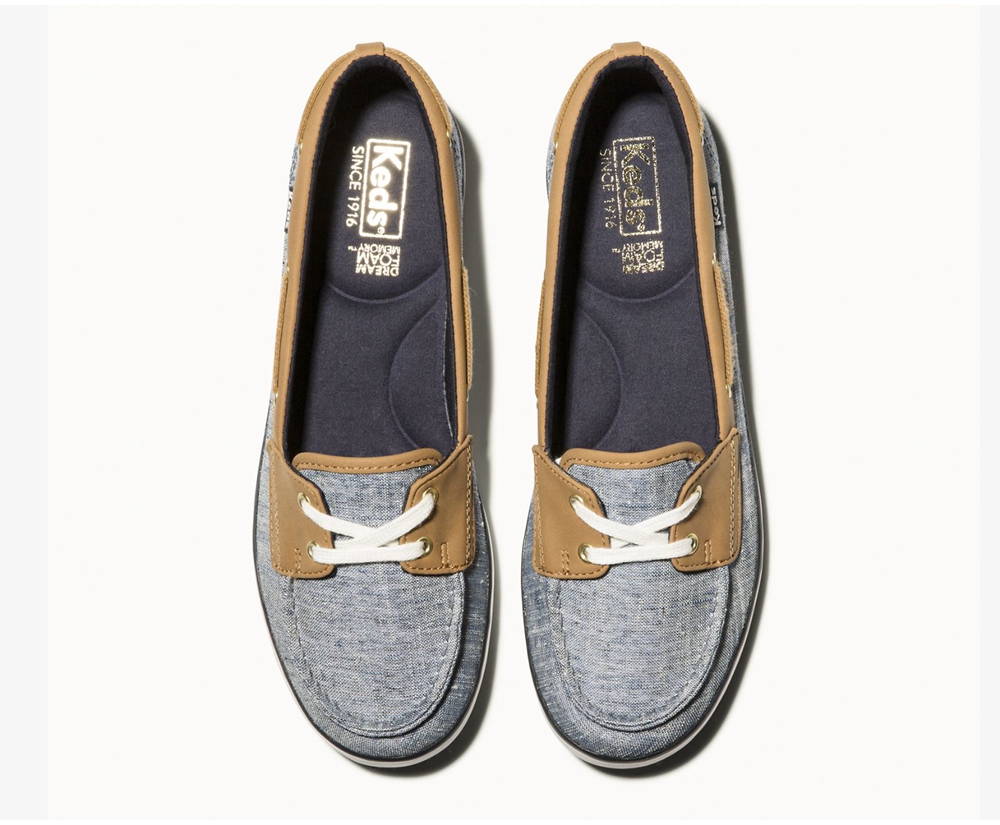 Slip Ons Keds Femme Bleu Marine - Charter Airy Chambray - 957-IGKNPJ